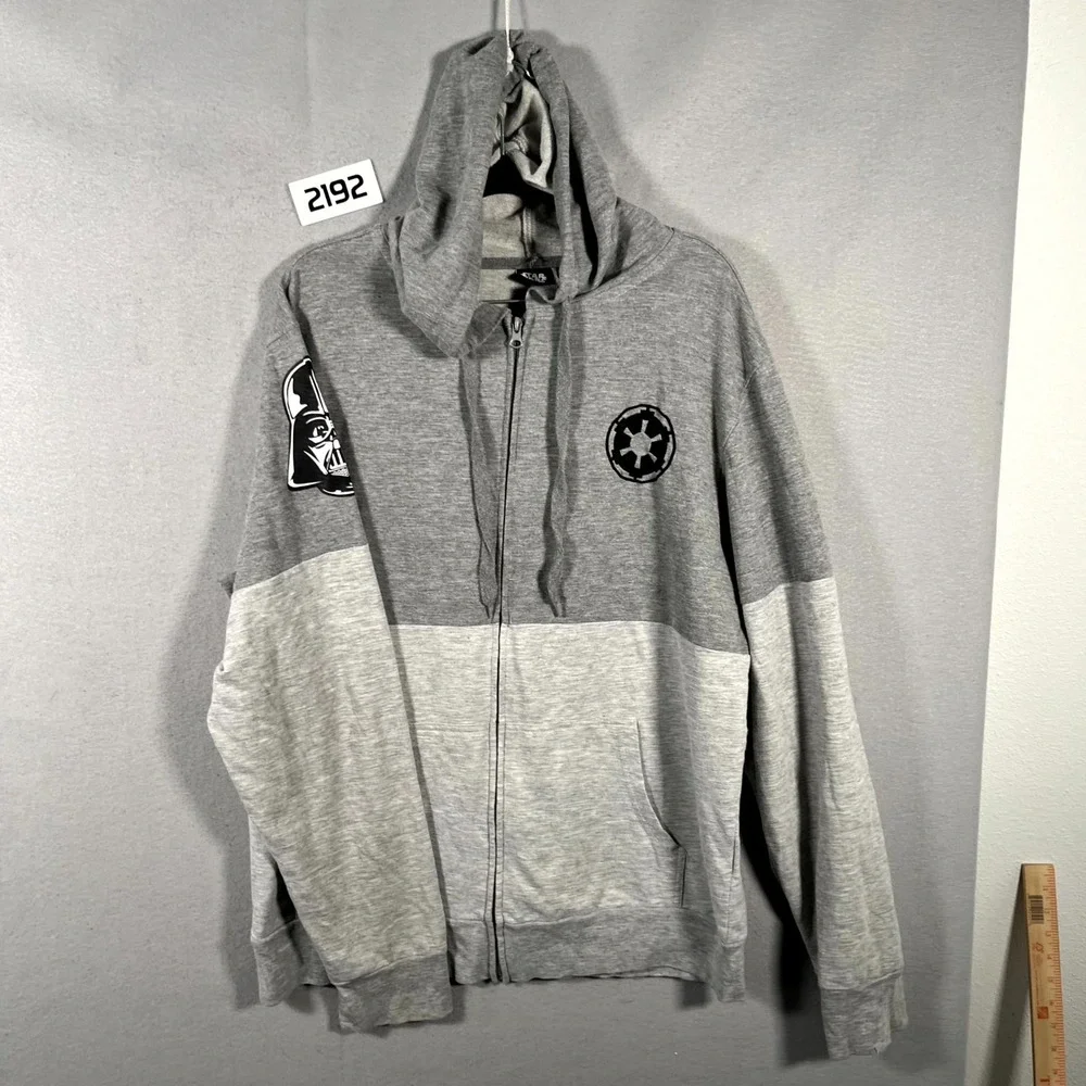 Star Wars Hoodie Men Large Heather Gray Colorblock Darth Vader Imperial Full Zip